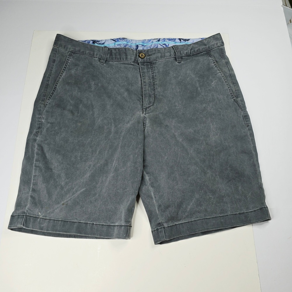 Tommy Bahama Boracay Shorts Mens 36 Gray Cotton Tencel Flat Front Chino 9.5in